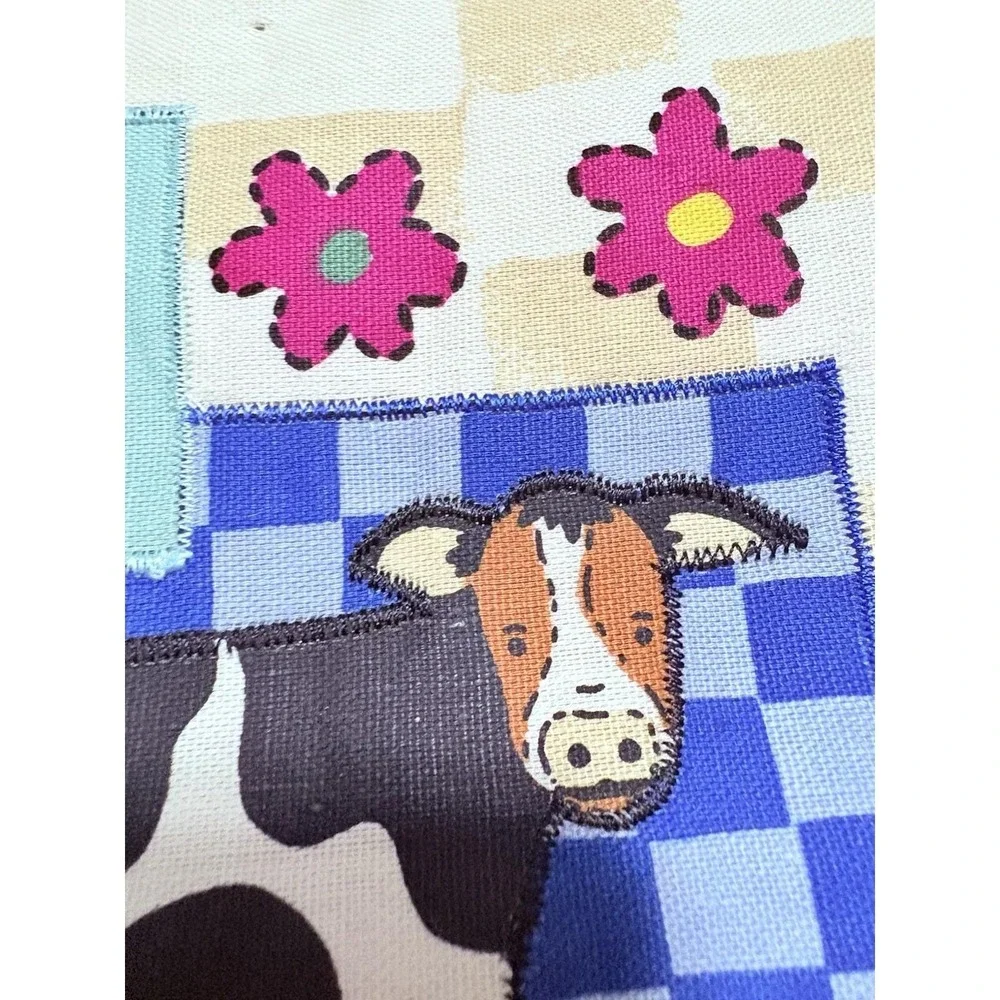 Vintage Quilted Puff Pot Holder Trivet For Hot Stuff Cow Print‎ With Flowers